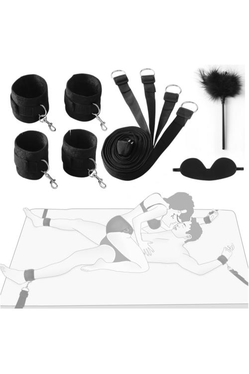 BDSM Bondage Kit for Couples - Bed Restraints Set with Handcuffs, Blindfold & Tickler | Beginner SM Toys